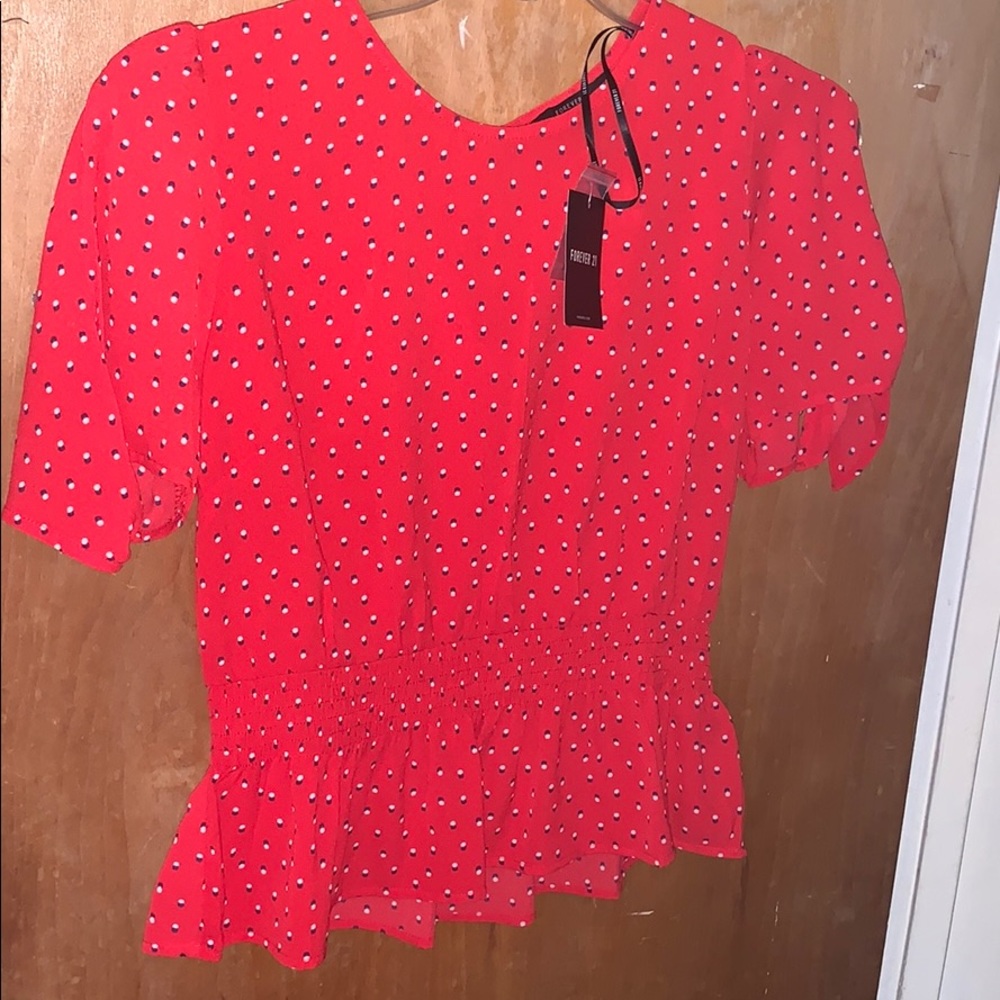 FOREVER 21 Red Woven Top with polka dots